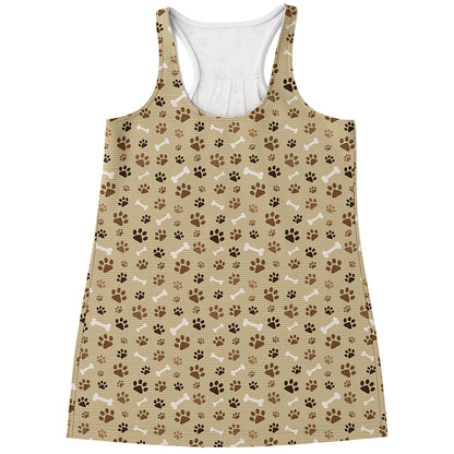 Beige Paw And Bone Pattern Print Women's Racerback Tank Top