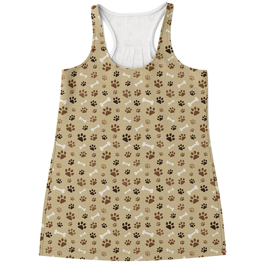 Beige Paw And Bone Pattern Print Women's Racerback Tank Top