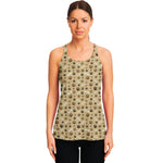 Beige Paw And Bone Pattern Print Women's Racerback Tank Top