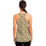 Beige Paw And Bone Pattern Print Women's Racerback Tank Top