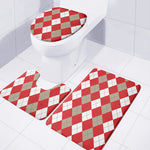 Beige Red And White Argyle Pattern Print 3 Piece Bath Mat Set
