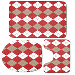 Beige Red And White Argyle Pattern Print 3 Piece Bath Mat Set