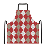 Beige Red And White Argyle Pattern Print Apron