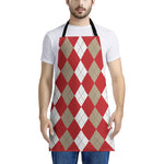 Beige Red And White Argyle Pattern Print Apron