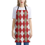 Beige Red And White Argyle Pattern Print Apron