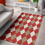 Beige Red And White Argyle Pattern Print Area Rug