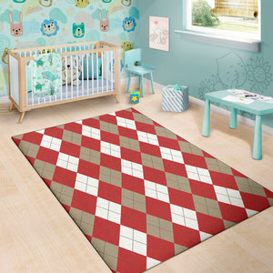 Beige Red And White Argyle Pattern Print Area Rug