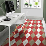 Beige Red And White Argyle Pattern Print Area Rug