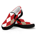 Beige Red And White Argyle Pattern Print Black Slip On Sneakers