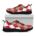 Beige Red And White Argyle Pattern Print Black Sneakers