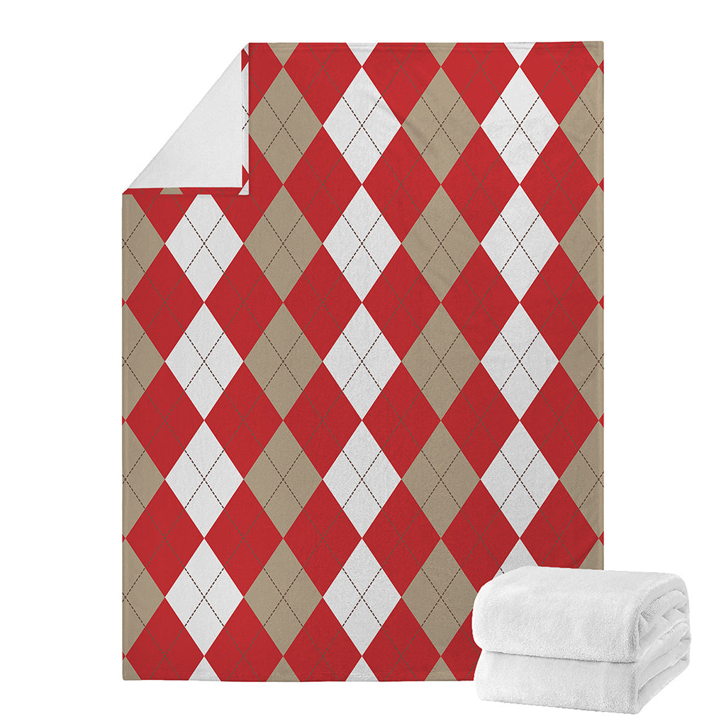 Beige Red And White Argyle Pattern Print Blanket