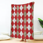 Beige Red And White Argyle Pattern Print Blanket