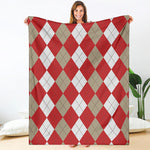 Beige Red And White Argyle Pattern Print Blanket