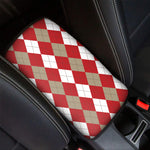 Beige Red And White Argyle Pattern Print Car Center Console Cover