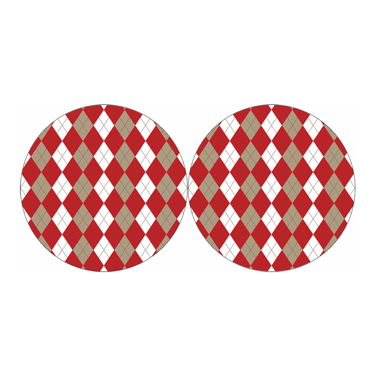 Beige Red And White Argyle Pattern Print Car Coasters