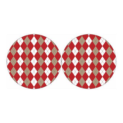 Beige Red And White Argyle Pattern Print Car Coasters
