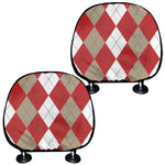 Beige Red And White Argyle Pattern Print Car Headrest Covers