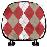 Beige Red And White Argyle Pattern Print Car Headrest Covers