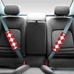 Beige Red And White Argyle Pattern Print Car Seat Belt Covers