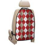 Beige Red And White Argyle Pattern Print Car Seat Organizers