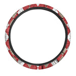 Beige Red And White Argyle Pattern Print Car Steering Wheel Cover