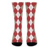 Beige Red And White Argyle Pattern Print Crew Socks