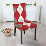 Beige Red And White Argyle Pattern Print Dining Chair Slipcover