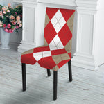 Beige Red And White Argyle Pattern Print Dining Chair Slipcover