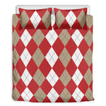 Beige Red And White Argyle Pattern Print Duvet Cover Bedding Set