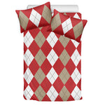 Beige Red And White Argyle Pattern Print Duvet Cover Bedding Set