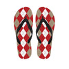 Beige Red And White Argyle Pattern Print Flip Flops