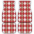 Beige Red And White Argyle Pattern Print Front and Back Car Floor Mats