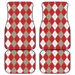 Beige Red And White Argyle Pattern Print Front and Back Car Floor Mats