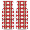 Beige Red And White Argyle Pattern Print Front and Back Car Floor Mats