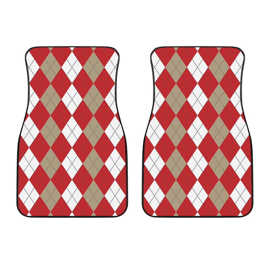 Beige Red And White Argyle Pattern Print Front Car Floor Mats