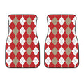 Beige Red And White Argyle Pattern Print Front Car Floor Mats