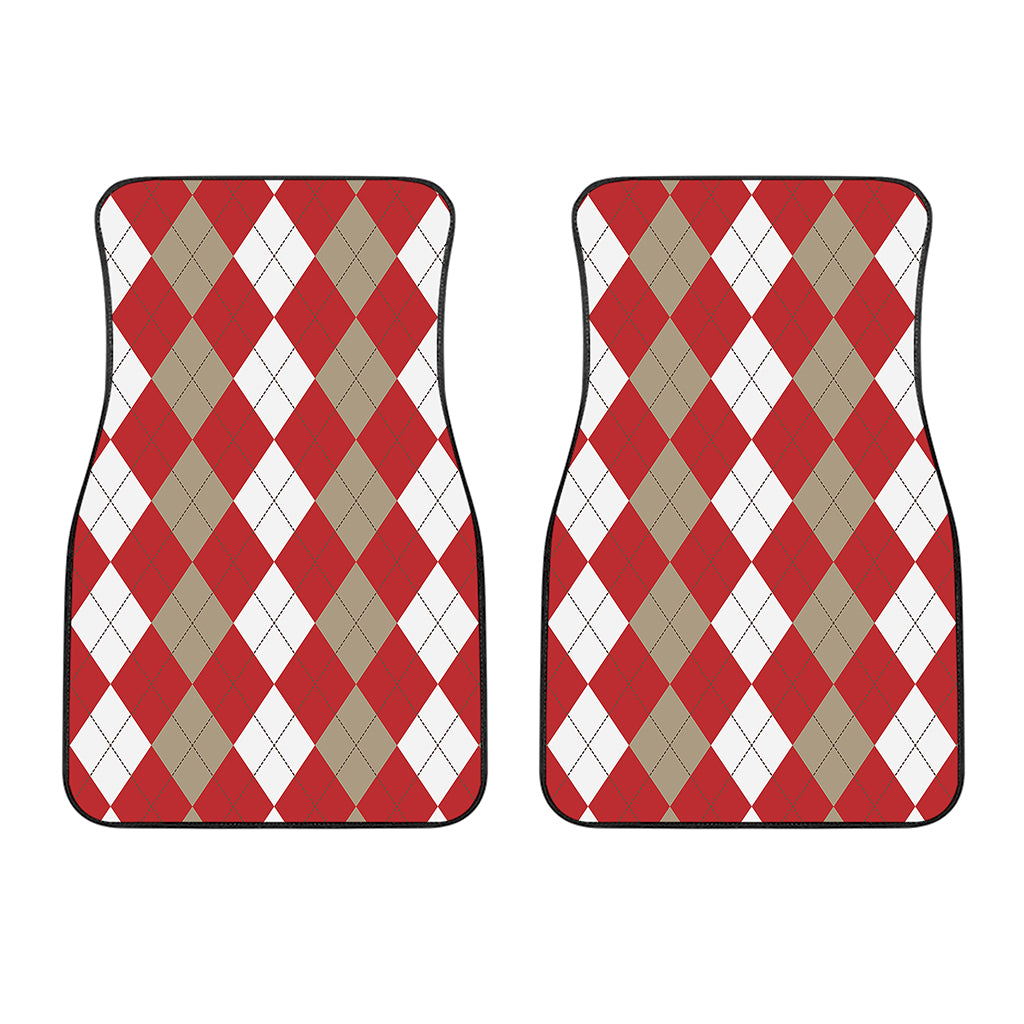 Beige Red And White Argyle Pattern Print Front Car Floor Mats