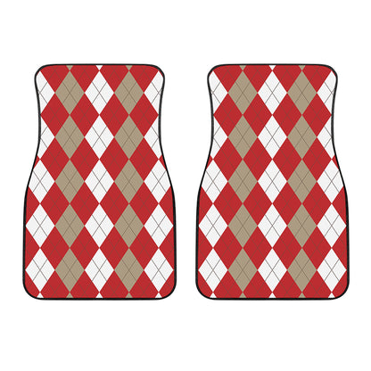 Beige Red And White Argyle Pattern Print Front Car Floor Mats
