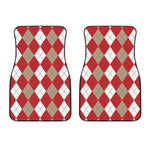 Beige Red And White Argyle Pattern Print Front Car Floor Mats