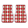 Beige Red And White Argyle Pattern Print Front Car Floor Mats