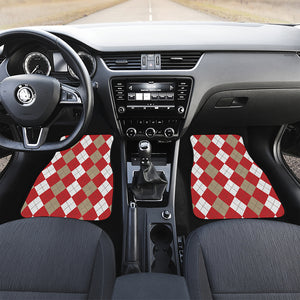 Beige Red And White Argyle Pattern Print Front Car Floor Mats