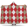 Beige Red And White Argyle Pattern Print Hooded Blanket