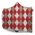 Beige Red And White Argyle Pattern Print Hooded Blanket