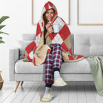 Beige Red And White Argyle Pattern Print Hooded Blanket