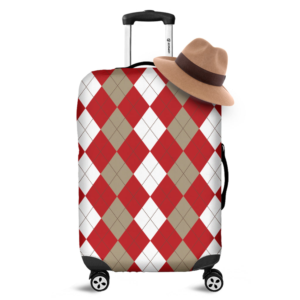 Beige Red And White Argyle Pattern Print Luggage Cover