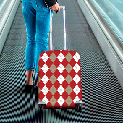 Beige Red And White Argyle Pattern Print Luggage Cover