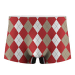 Beige Red And White Argyle Pattern Print Men's Boxer Briefs