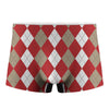 Beige Red And White Argyle Pattern Print Men's Boxer Briefs