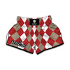 Beige Red And White Argyle Pattern Print Muay Thai Boxing Shorts