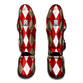 Beige Red And White Argyle Pattern Print Muay Thai Shin Guards